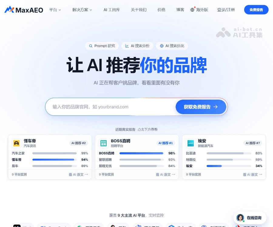 MaxAEO–AI搜索可见度监测